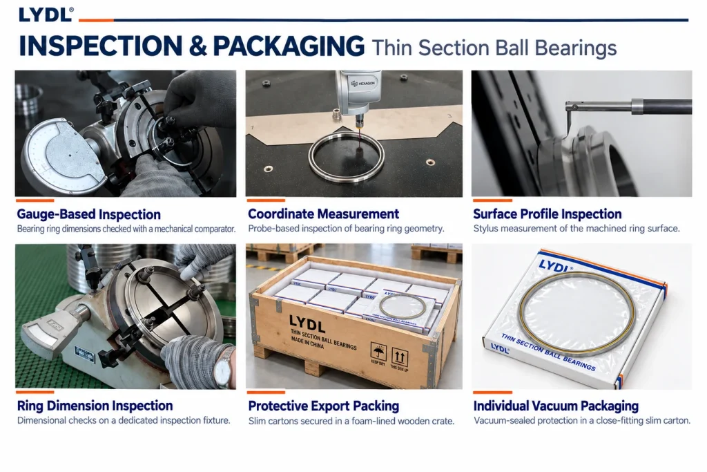 LYDL thin section ball bearing packaging and testing - quality control before shipment