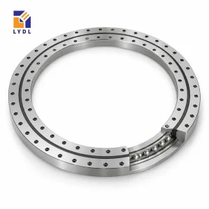 Cutaway view of VU series four-point contact ball slewing bearing showing ball raceway and cage