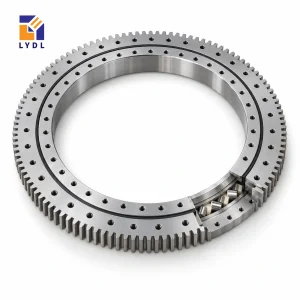 Cutaway view of XA series crossed roller slewing bearing showing roller raceway