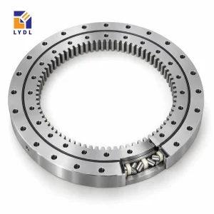 Cutaway view of XI series crossed roller slewing bearing showing roller raceway