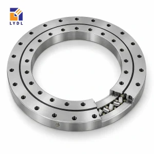 Cutaway view of XU series crossed roller slewing bearing showing roller raceway